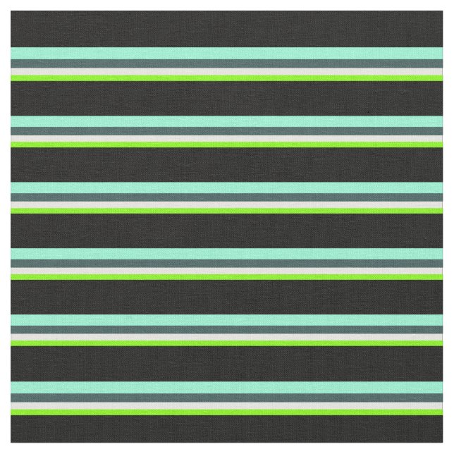 Chartreuse, White, Grey, Aquamarine & Black Fabric (Close Up)