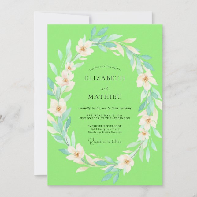 Chartreuse White Vine Wedding Invitation (Front)