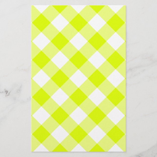 Chartreuse Yellow Gingham Stationery (Front)