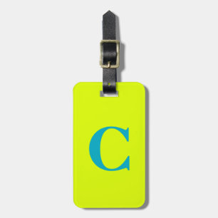 Chartreuse Yellow Green Blue Monogram Initials Luggage Tag