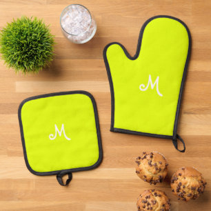 Chartreuse yellow - monogrammed oven mitt & pot holder set