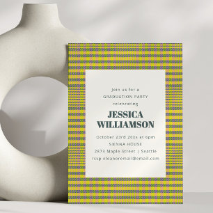 Chartreuse Yellow Preppy Plaid Graduation Party Invitation