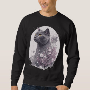 Chartreux Cat Japanese Cherry Blossom Floral Sakur Sweatshirt