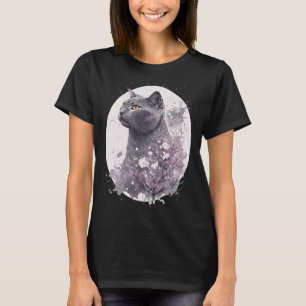 Chartreux Cat Japanese Cherry Blossom Floral Sakur T-Shirt