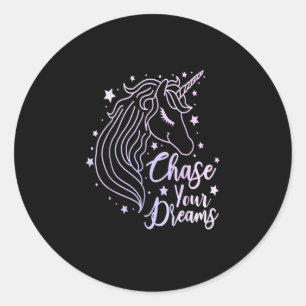 Chase Your Dreams Unicorn Shirt Girls Pink Purple Classic Round Sticker