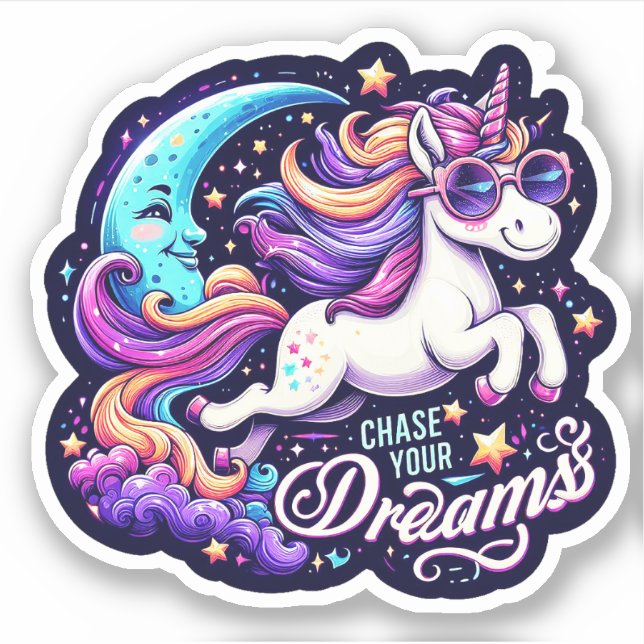 Chase Your Dreams" Unicorn Sticker (Front)