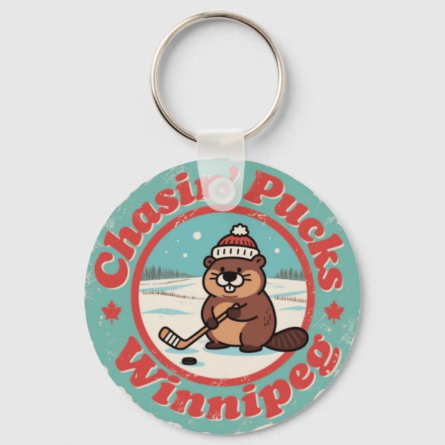 Chasin’ Pucks in Winnipeg Art Key Ring (Front)