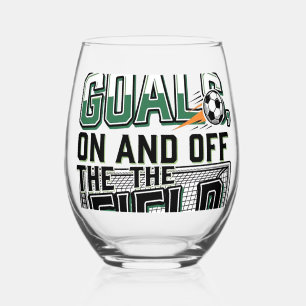Chasing Goals Soccer Vintage Field Shirt Design_1 Stemless Wine Glass