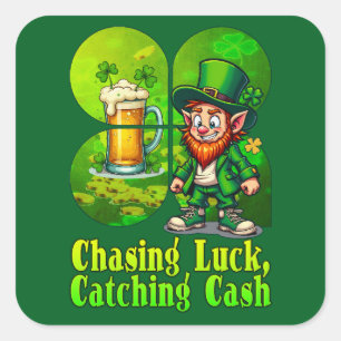 chasing luck, catching cash, irish - Autocolante Square Sticker
