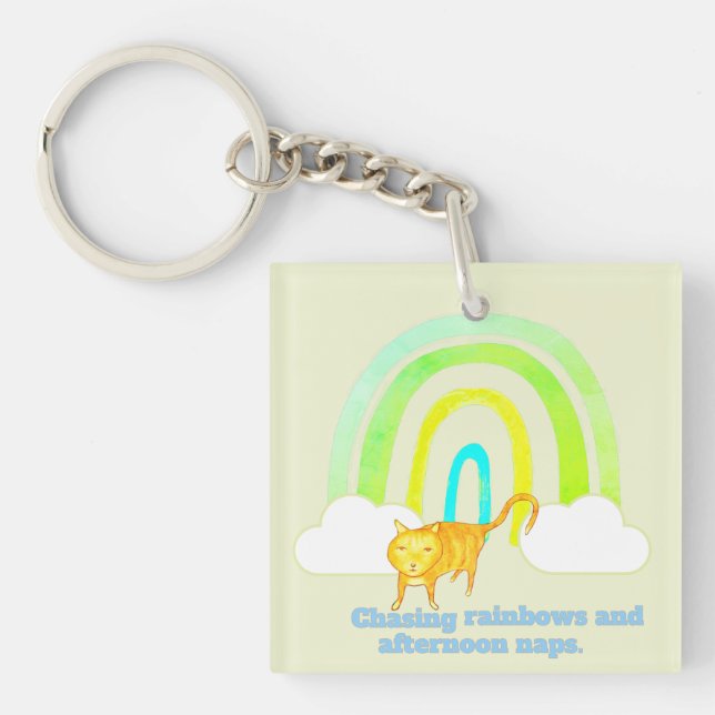 Chasing Rainbows and Naps Cute Ginger Cat  Key Ring (Front)
