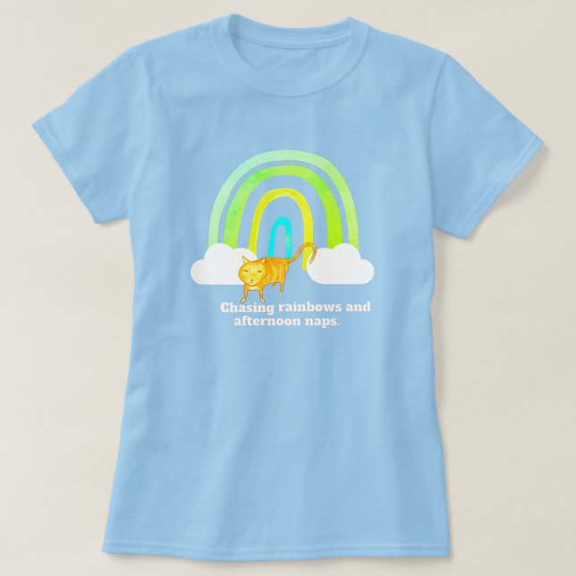 Chasing Rainbows and Naps Cute Ginger Cat  T-Shirt (Design Front)