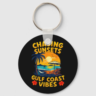 Chasing Sunsets Gulf Coast Vibes Retro Beach Key Ring