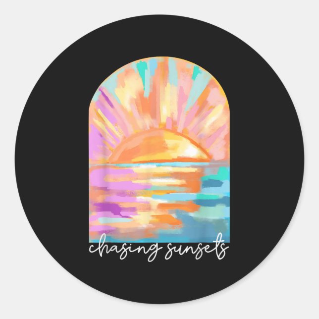 Chasing Sunsets Summer Vacation Hawaii Beach Funny Classic Round Sticker (Front)