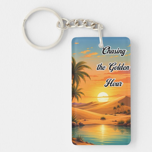 Chasing the Golden Hour Desert Sunset Aesthetic Key Ring (Front)