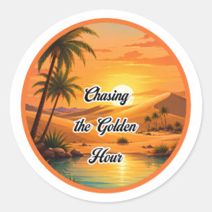 Chasing the Golden Hour Sunset Oasis Aesthetic Classic Round Sticker