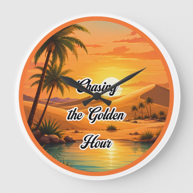 Chasing the Golden Hour Sunset Oasis Aesthetic Large Clock (Front)