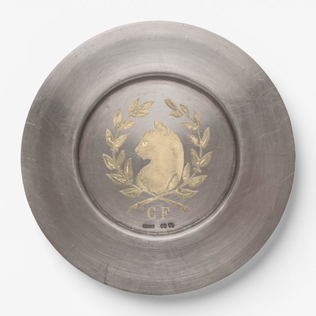 Chat d'Argent Antique Gold & Silver Paper Plates (Front)