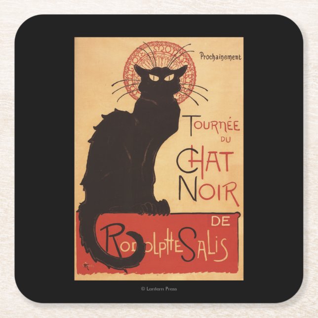 Chat Noir Cabaret Troupe Black Cat Promo Poster Square Paper Coaster (Front)