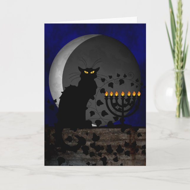 Chat Noir Chanukah Holiday Card (Front)