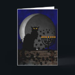 Chat Noir Chanukah Holiday Card<br><div class="desc">A silhouette of Théophile Steinlen's black cat for the Le Chat Noir club in a modern setting for Chanukah featuring the black cat with a lit menorah and a waning moon.</div>