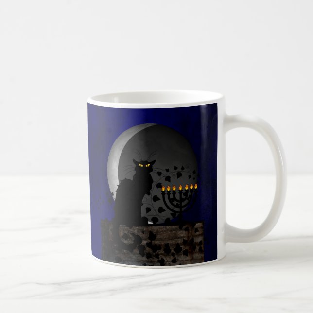 Chat Noir Chanukah with Menorah Coffee Mug (Right)