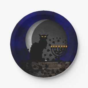 Chat Noir Chanukah with Menorah Paper Plate