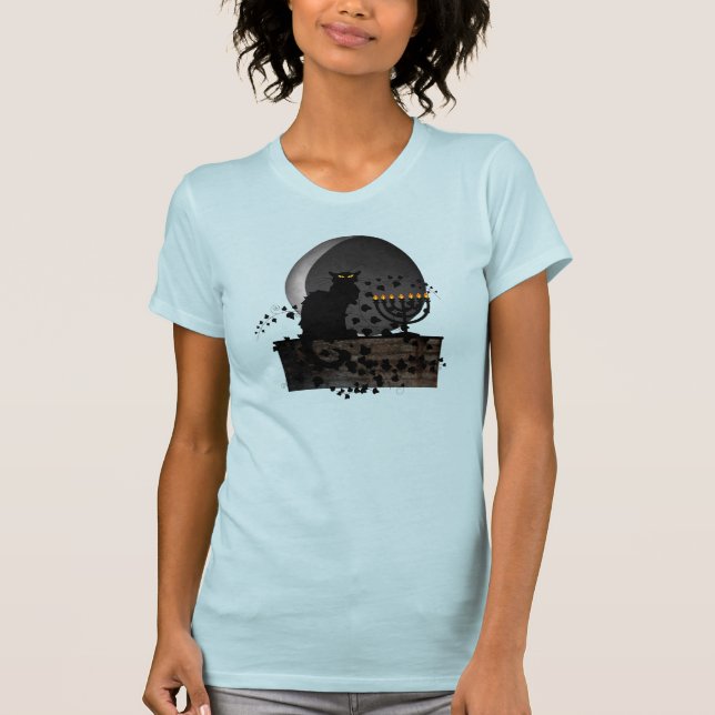 Chat Noir Chanukah with Menorah T-Shirt (Front)