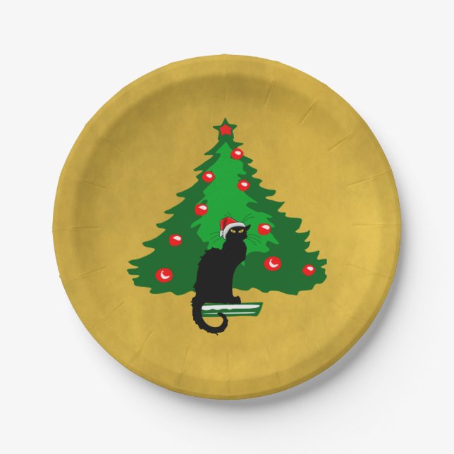 Chat Noir Christmas Paper Plate (Front)