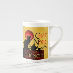 Chat Noir et Thé Noir, Black Cat Black Tea Bone China Mug
