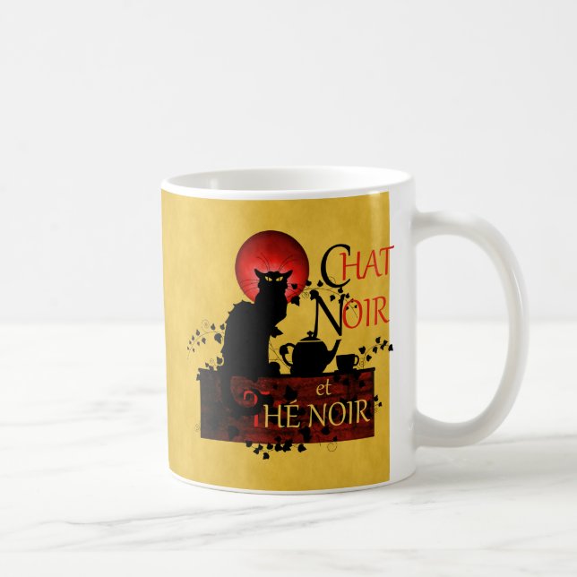 Chat Noir et Thé Noir, Black Cat Black Tea Coffee Mug (Right)