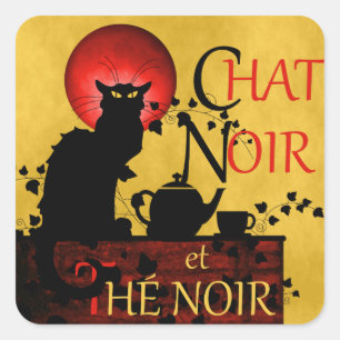 Chat Noir et Thé Noir, Black Cat Black Tea Square Sticker