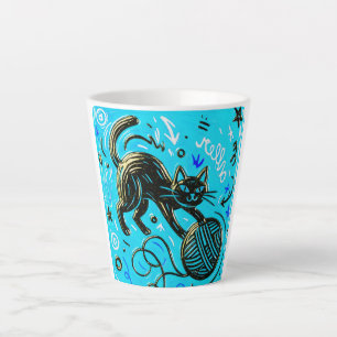 Chat noir graphique turquoise latte mug