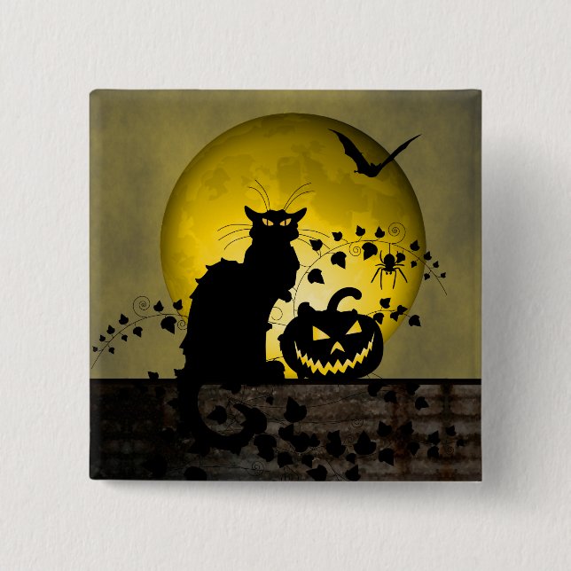 Chat Noir Halloween 15 Cm Square Badge (Front)