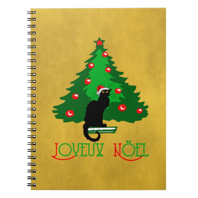 Chat Noir Joyeux Noel Spiral Notebook (Front)
