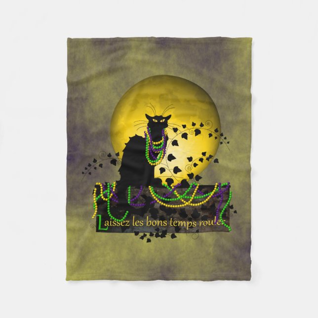 Chat Noir Mardi Gras Fleece Blanket (Front)