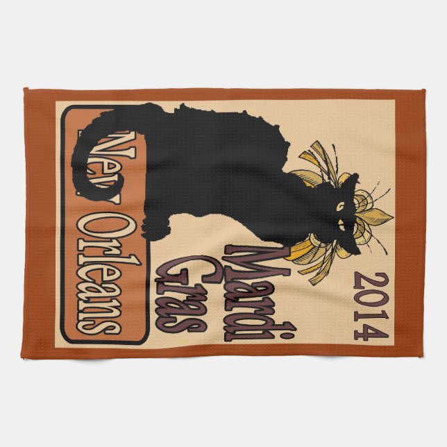 Chat Noir Mardi Gras Towel, Tea Towel (Horizontal)