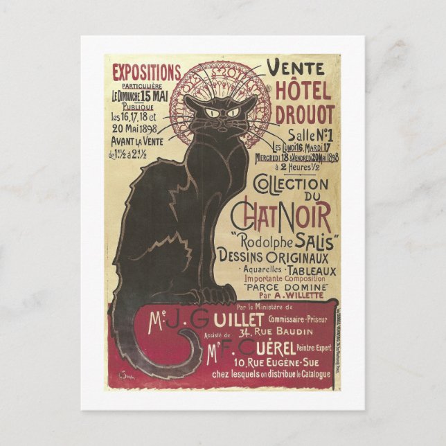 Chat Noir Vente Hôtel Drouot Steinlen Fine Art Postcard (Front)