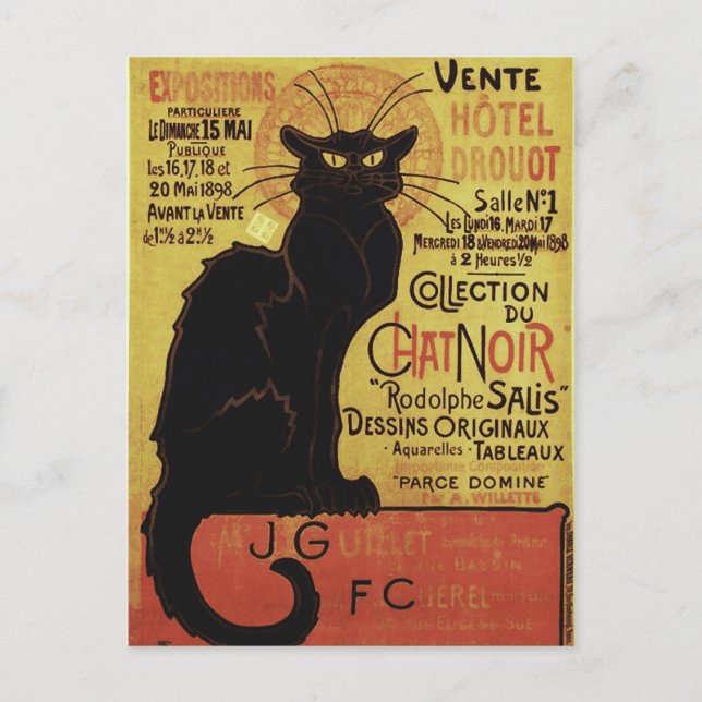 Chat Noir, Vente Hôtel Drouot Steinlen Fine Art Postcard (Front)