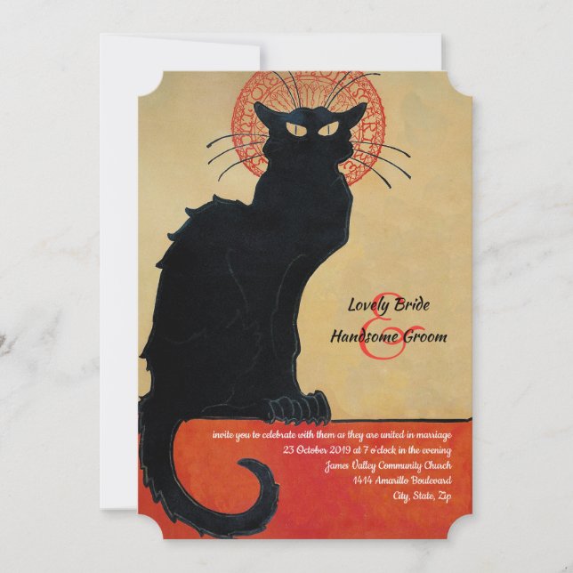 Chat Noir Vintage French Cat Wedding Invitation (Front)