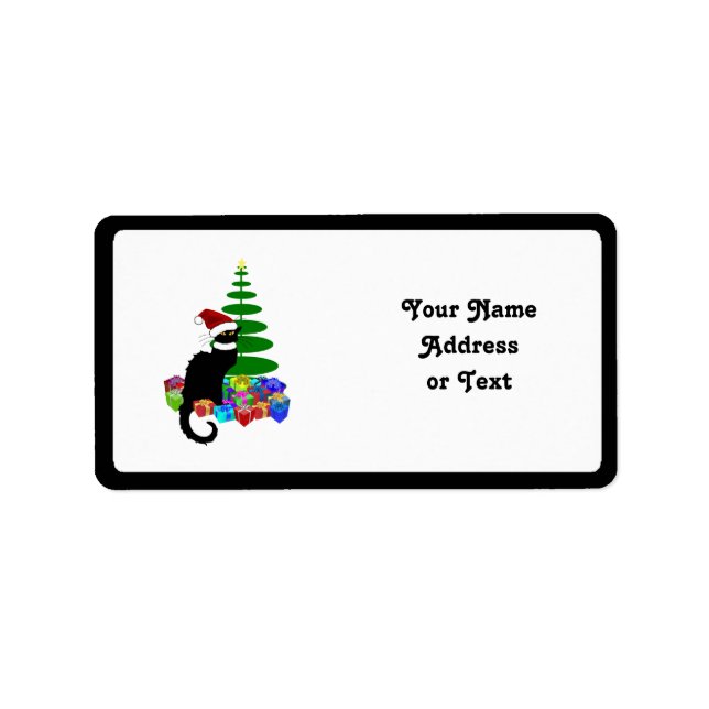 Chat Noir With Christmas Tree and Gifts Label (Front)