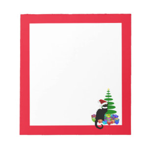 Chat Noir With Christmas Tree and Gifts Notepad