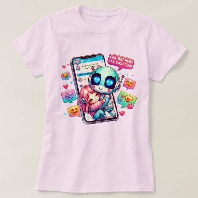 Chatbot Hugs Are Good Too 萌え Ai チャットボットのハグもいいで T-Shirt (Design Front)