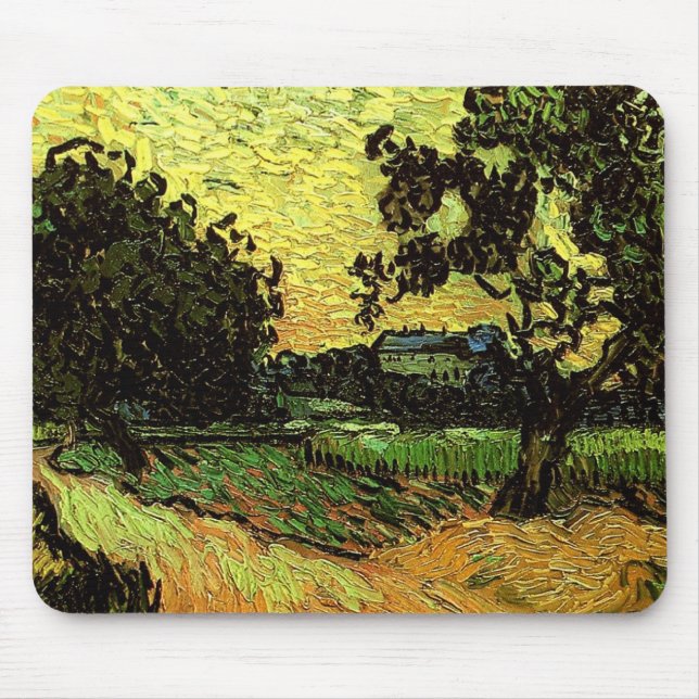 Chateau Auvers Landscape Twilight Van Gogh Fine Mouse Pad (Front)