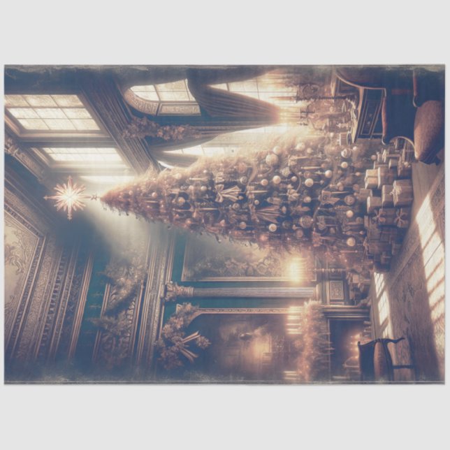 Chateau Christmas Tree Elegant Vintage Decoupage Tissue Paper (Front)