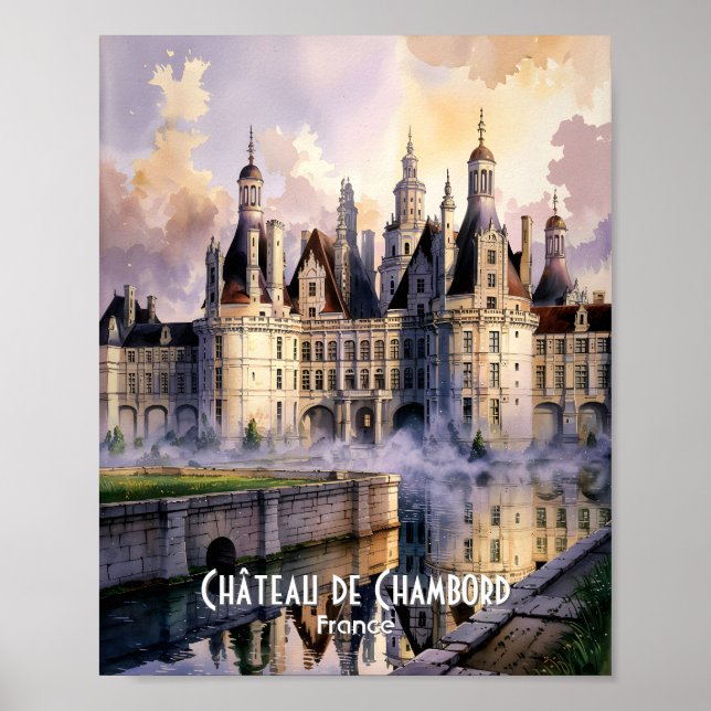 Chateau de Chambord Loire France Watercolor Castle Poster (Front)