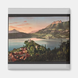 Chateau de Duingt, Annecy, France vintage Photochr Magnet