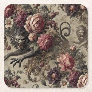 Château des Loups – Gothic Baroque Werewolf  Square Paper Coaster