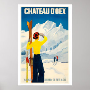 Chateau d'Oex Switzerland Vintage Ski Poster