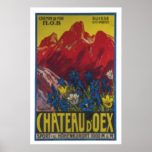 Chateau d'Oex Switzerland Vintage Travel Poster