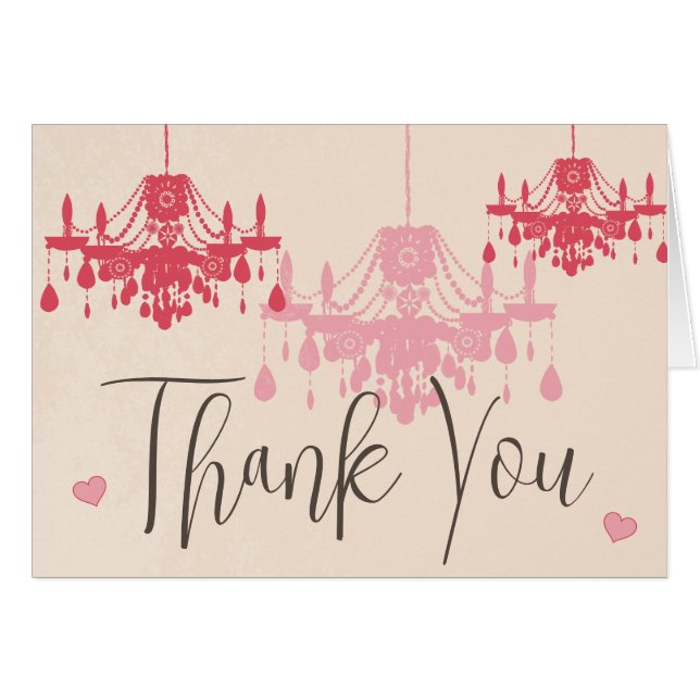 Chateau Rose Pink Chandelier Wedding Invitations (Front Horizontal)